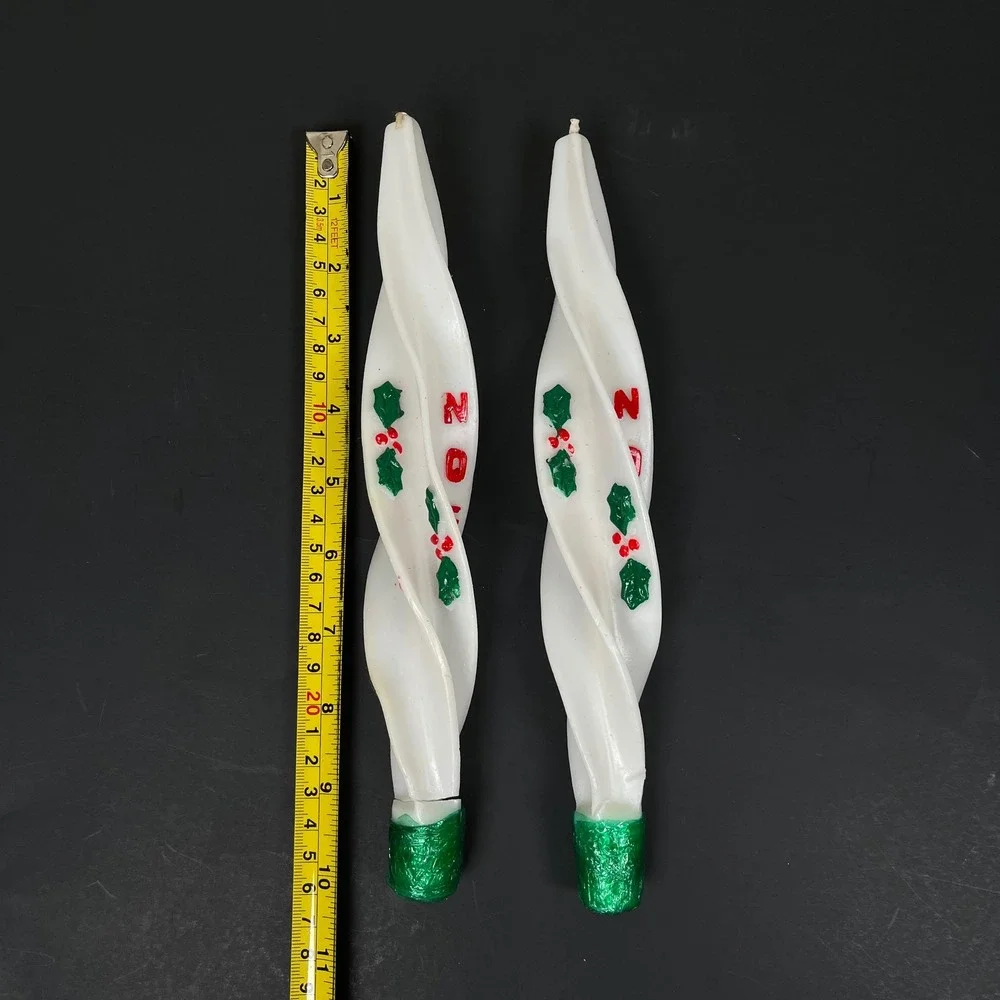 Vintage Holiday Twist Candles Noel Holly Berry Christmas Decor 2 Mid Century‎